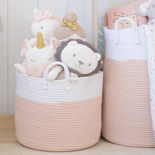 100% Cotton Rope Hamper - Medium - Blush/White - Lozza’s Gifts & Homewares 