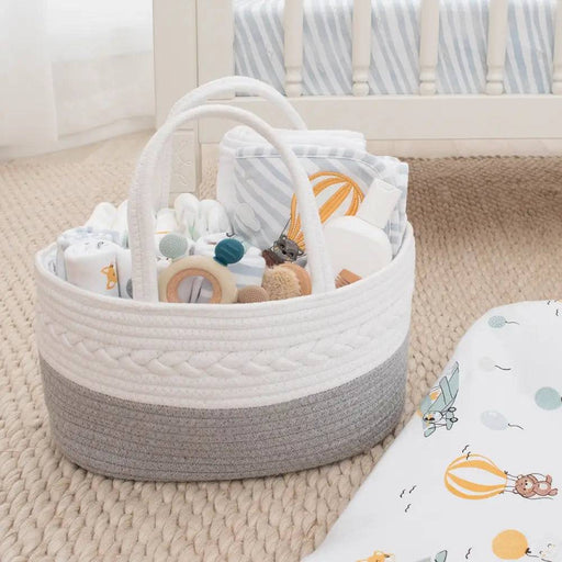 100% Cotton Rope Nappy Caddy - Small - Grey/White - Lozza’s Gifts & Homewares 