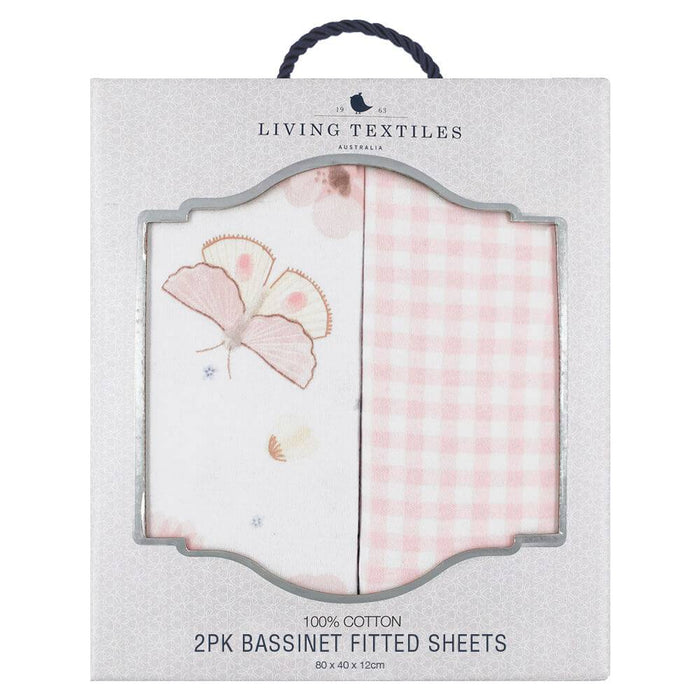 2pk Bassinet Fitted Sheets - Butterfly Garden - Lozza’s Gifts & Homewares 