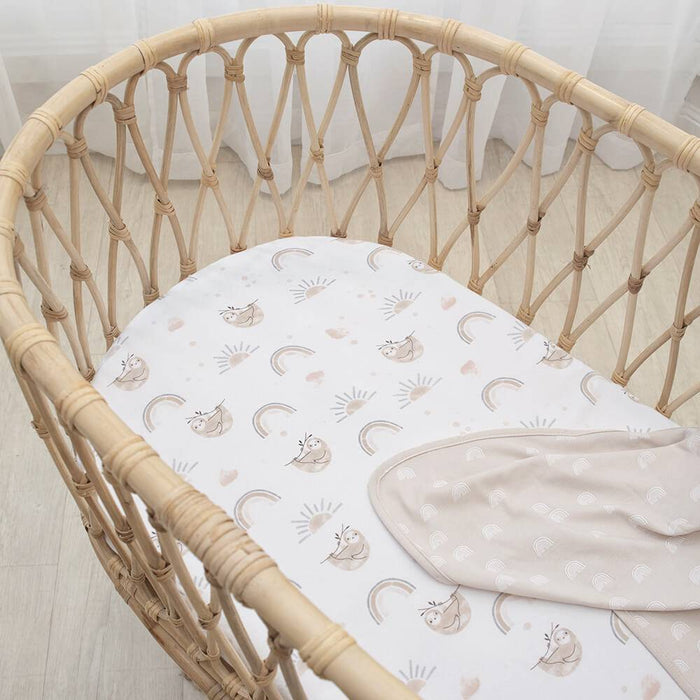 2pk Bassinet Fitted Sheets - Happy Sloth - Lozza’s Gifts & Homewares 