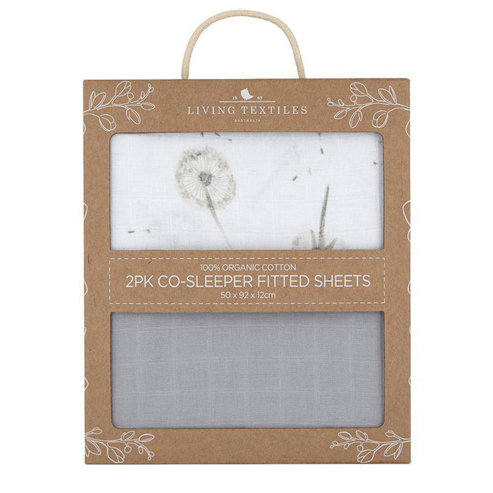 Organic Muslin Cradle/Co-Sleeper Fitted Sheets 2 Pk - Dandelion/Grey - Lozza’s Gifts & Homewares 