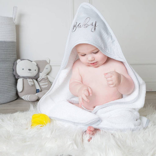 Hooded Towel - Grey Stripe - Lozza’s Gifts & Homewares 