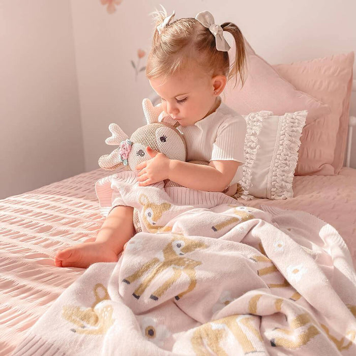 100% Cotton Whimsical Blush Fawn Baby Blanket - Lozza’s Gifts & Homewares 