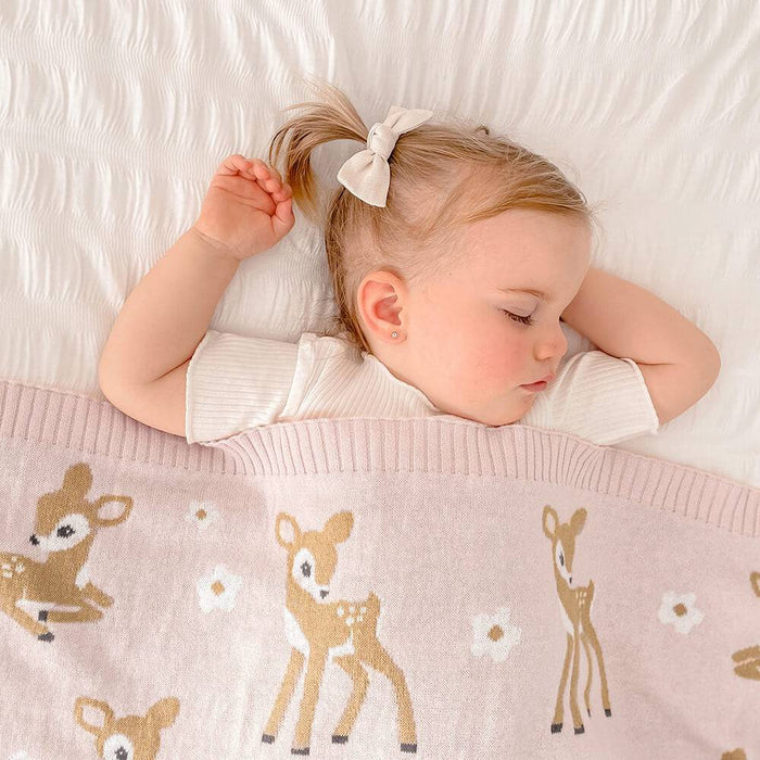 100% Cotton Whimsical Blush Fawn Baby Blanket - Lozza’s Gifts & Homewares 