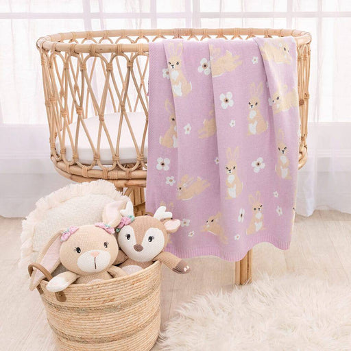 100% Cotton Whimsical Lilac Bunny Baby Blanket - Lozza’s Gifts & Homewares 