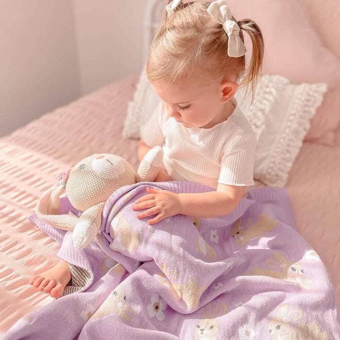 100% Cotton Whimsical Lilac Bunny Baby Blanket - Lozza’s Gifts & Homewares 