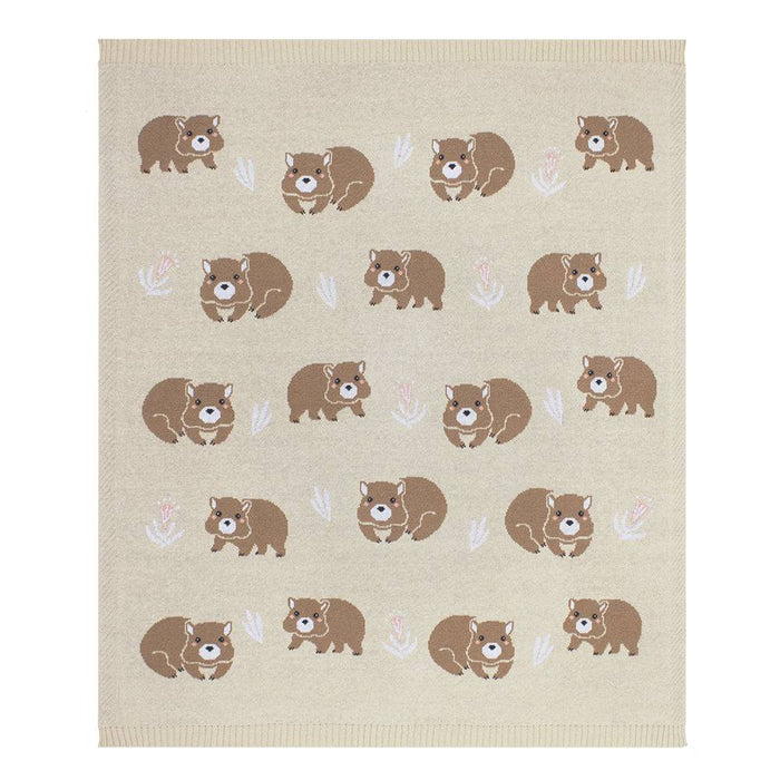 Australiana Baby Blanket - Wombat/Natural - Lozza’s Gifts & Homewares 