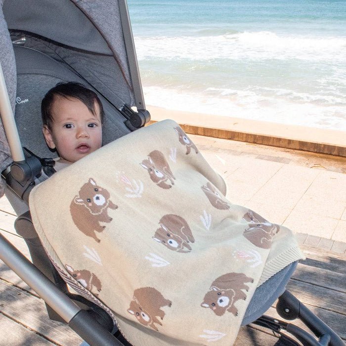 Australiana Baby Blanket - Wombat/Natural - Lozza’s Gifts & Homewares 