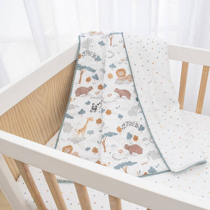 Quilted Reversible Cot Comforter - Day at the Zoo - Lozza’s Gifts & Homewares 