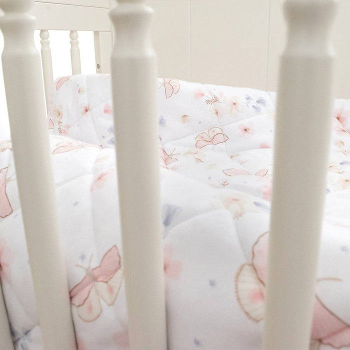 Reversible Quilted Cot Comforter - Butterfly Garden - Lozza’s Gifts & Homewares 