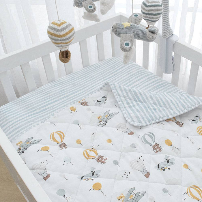 Reversible Quilted Cot Comforter - Up Up & Away - Lozza’s Gifts & Homewares 