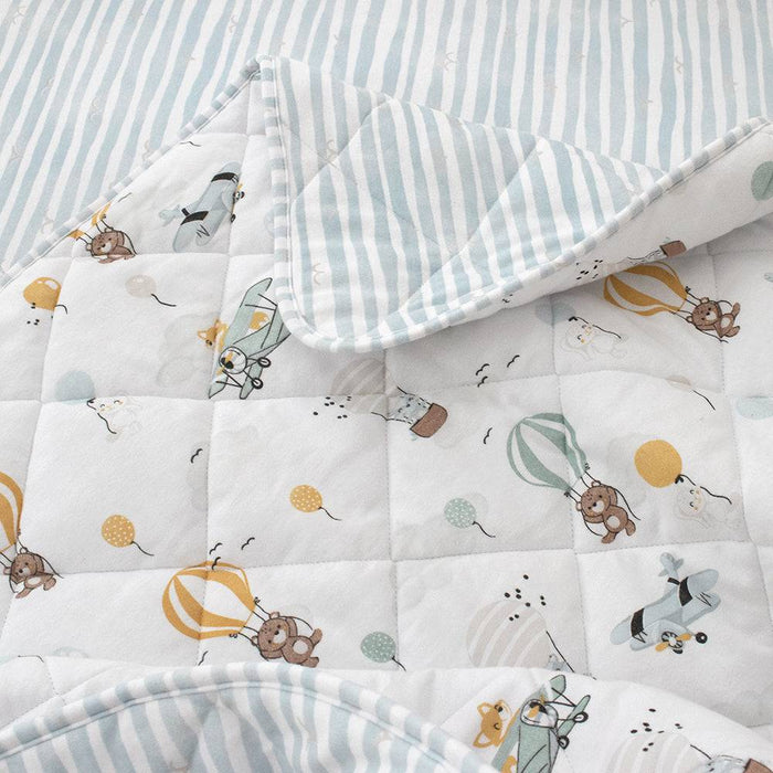 Reversible Quilted Cot Comforter - Up Up & Away - Lozza’s Gifts & Homewares 