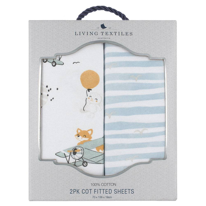 2pk Cot Fitted Sheets - Up Up & Away - Lozza’s Gifts & Homewares 