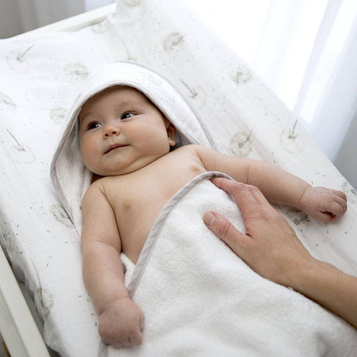 Organic Muslin Hooded towel - Dandelion Grey - Lozza’s Gifts & Homewares 