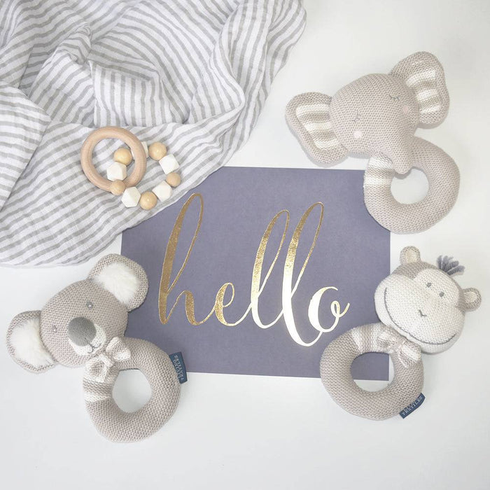 Eli the Elephant Knitted Rattle - Lozza’s Gifts & Homewares 