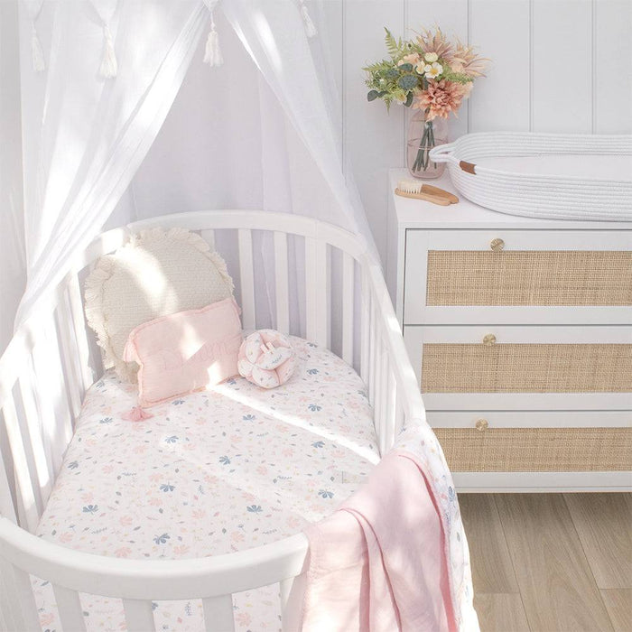 2pk Oval Cot Fitted Sheets - Organic Muslin - Botanical/Blush - Lozza’s Gifts & Homewares 